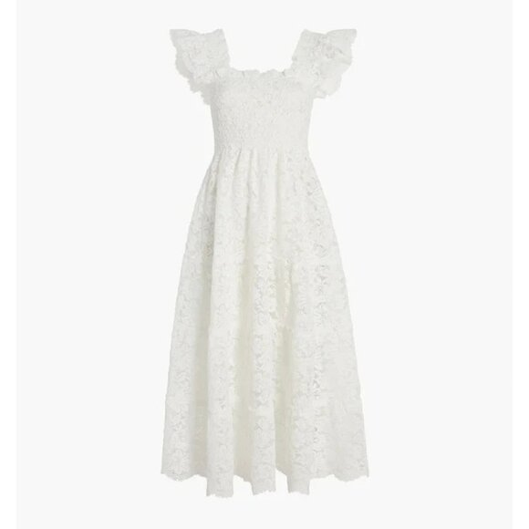 NWT Hill House Collector’s Edition Ellie Nap in White Sheer Lace Midi Dress XS - Picture 1 of 12